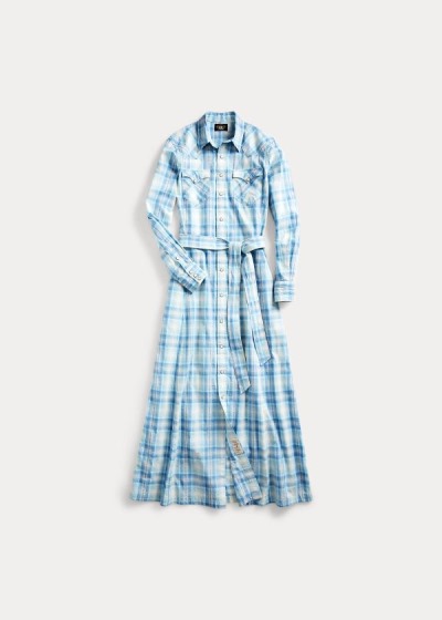 Camisa De Vestir Ralph Lauren Mujer Azules Claro - Plaid Cotton - FUDOT0974